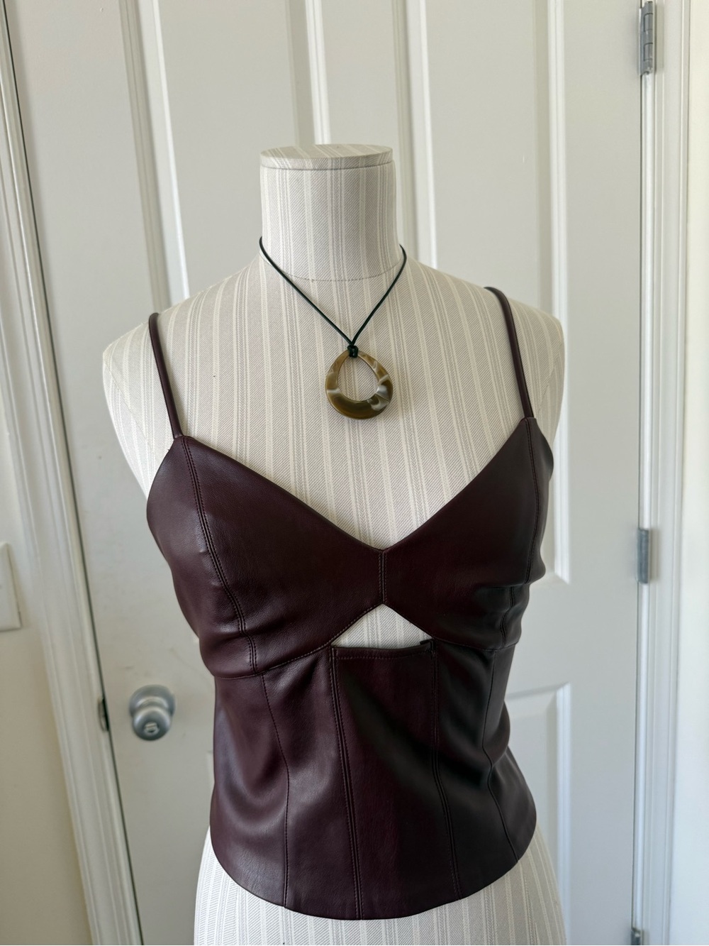 Bar III Burgundy Faux Leather Cutout Cami Top